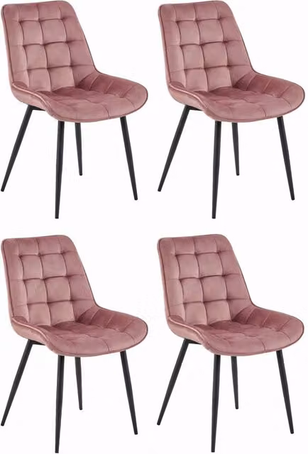 Set di 4 sedie VALORA in velluto rosa con gambe in metallo nero per soggiorno e sala da pranzo