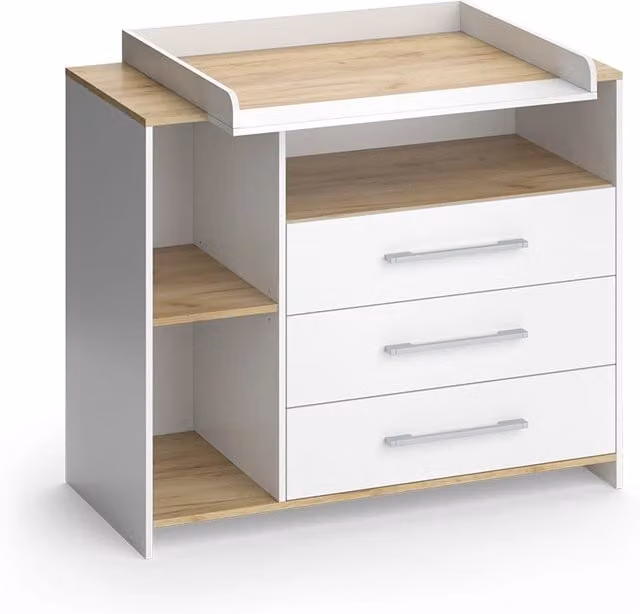 Fasciatoio Oskar Bianco/Rovere dorato 113 x 93 cm con 3 cassetti Vicco