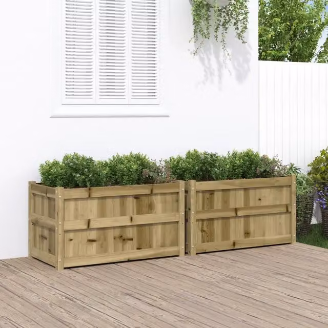 Set di 2 fioriere rialzate vidaXL in legno di pino marrone per giardino ornamentale o orto – 1