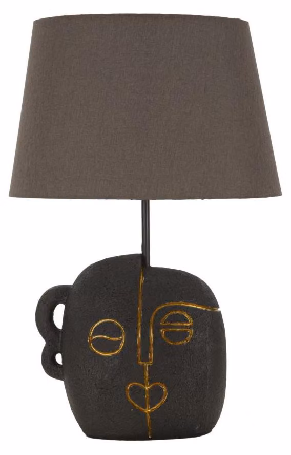 Lampada da Tavolo Tribal Ø30,5x46 cm in Resina e Ferro e Tessuto Marrone e Oro