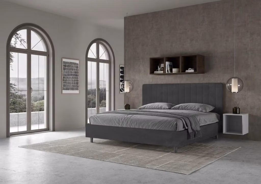 Letto matrimoniale king size con contenitore BS COM imbottito in microfibra grigio L/P/H: 180 x 210 x 122 cm – 2
