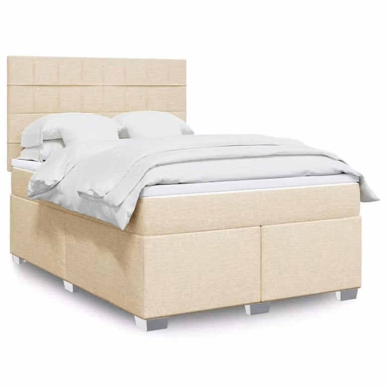 vidaXL Letto Ibrido con Materasso a Molle Insacchettate in Tessuto Beige e Bianco L/P/H: 200 x 140 x 76,5 cm