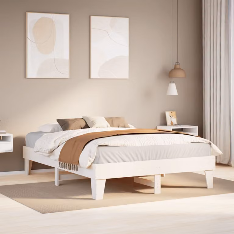 Letto senza Materasso vidaXL in Legno Massello di Pino Bianco L 160 cm x P 200 cm