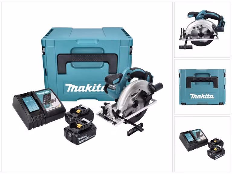Makita DSS 611 RTJ 18V Sega circolare a batteria 165mm in valigetta Makpac + 2x Batterie BL1850 5,0 Ah + Caricatore rapido DC 18 RC