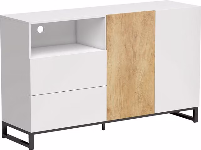 Madia moderna HOMCOM con ripiano aperto, bianco e rovere – 1