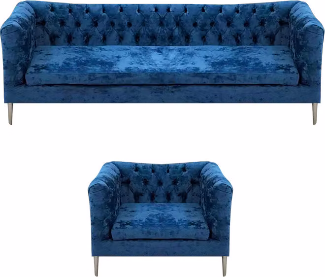 Sofagarnitur Blau Stoff Modern Design Sofa Dreisitze Couch Sessel Chesterfield
