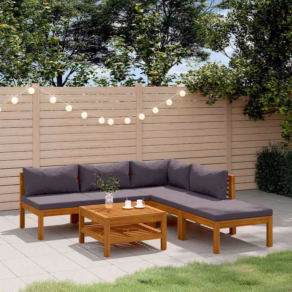Set da giardino vidaXL in legno di acacia massello con cuscini grigi 6 pezzi