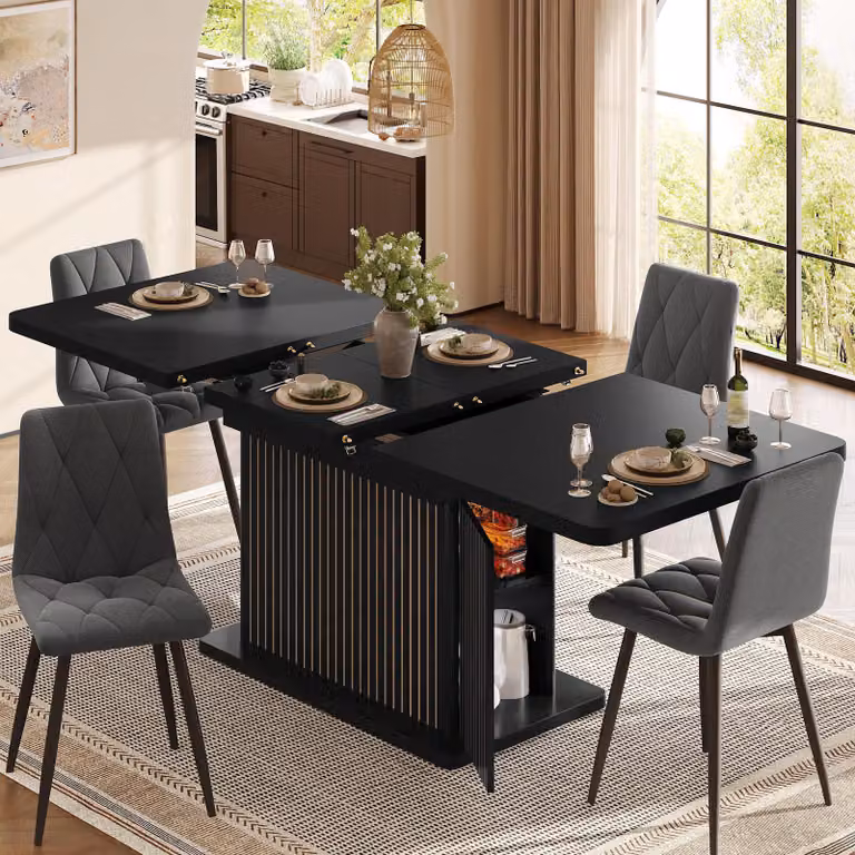 STILVORA: Tavolo da pranzo 120–160 cm con spazio contenitivo nascosto, tavolo allungabile con piano ribaltabile, tavolo da pranzo con decorazioni in rilievo