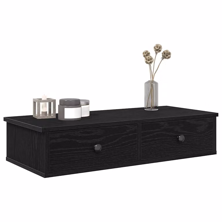 Scaffale a Parete con Cassetti vidaXL Nero in MDF Moderno L: 80 cm, P: 34 cm, H: 17 cm