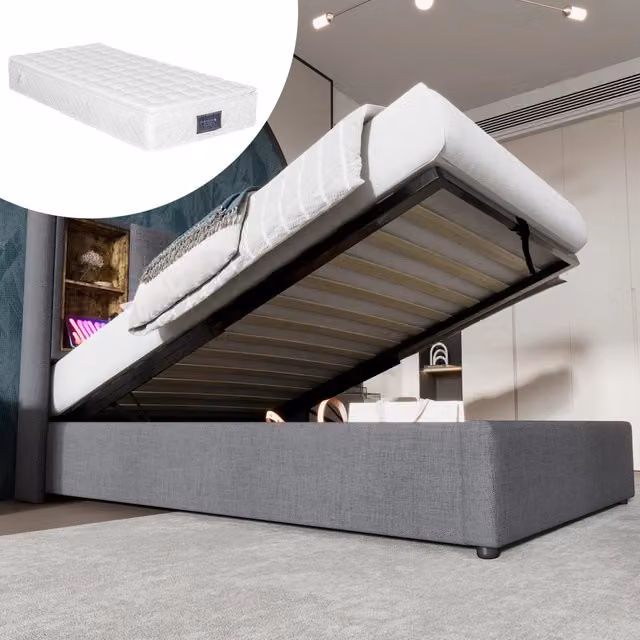 Letto singolo – 90x200 cm – ricarica wireless USBC con materasso – cotone grigio