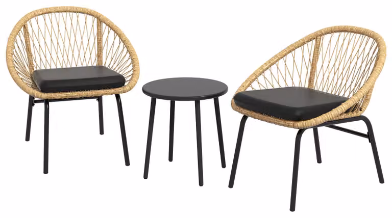 Set da giardino in rattan Outsunny da 3 pezzi: set da balcone con tavolino e 2 sedie