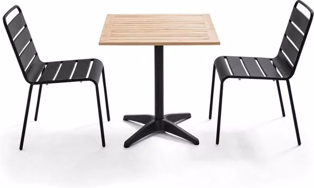 Oviala - Tavolo da giardino in legno e 2 sedie in metallo grigio