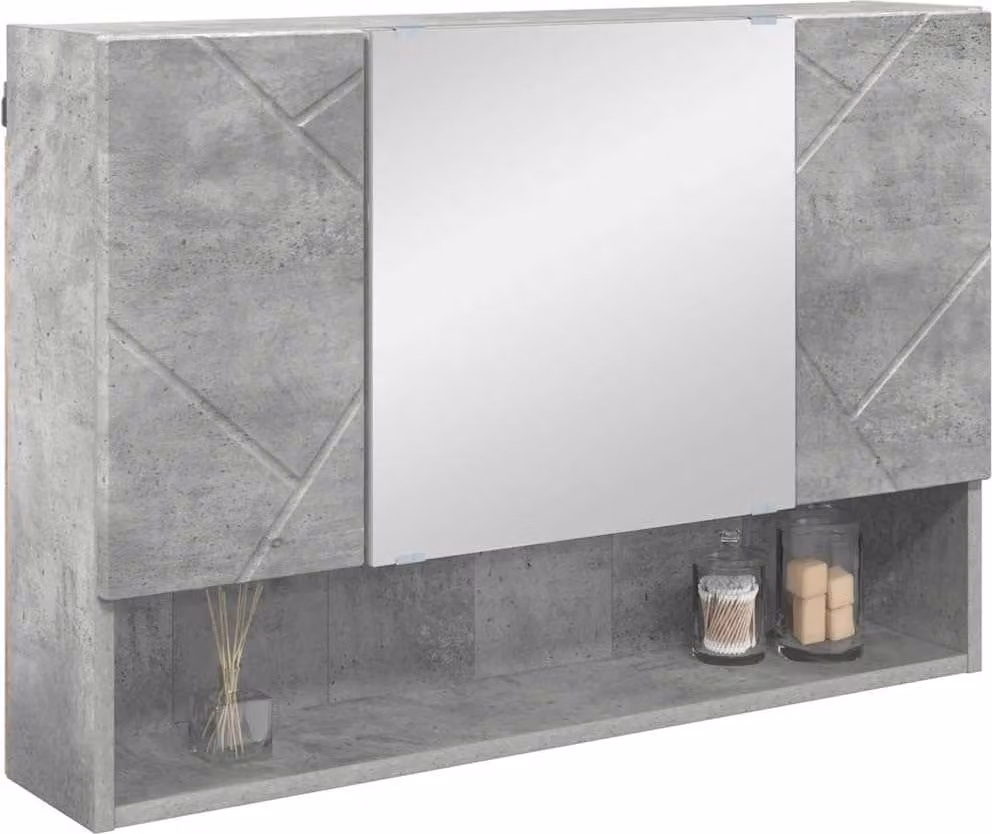 Armadio a specchio con anta Grigio cemento 80 x 17 x 55 cm Materiale ligneo