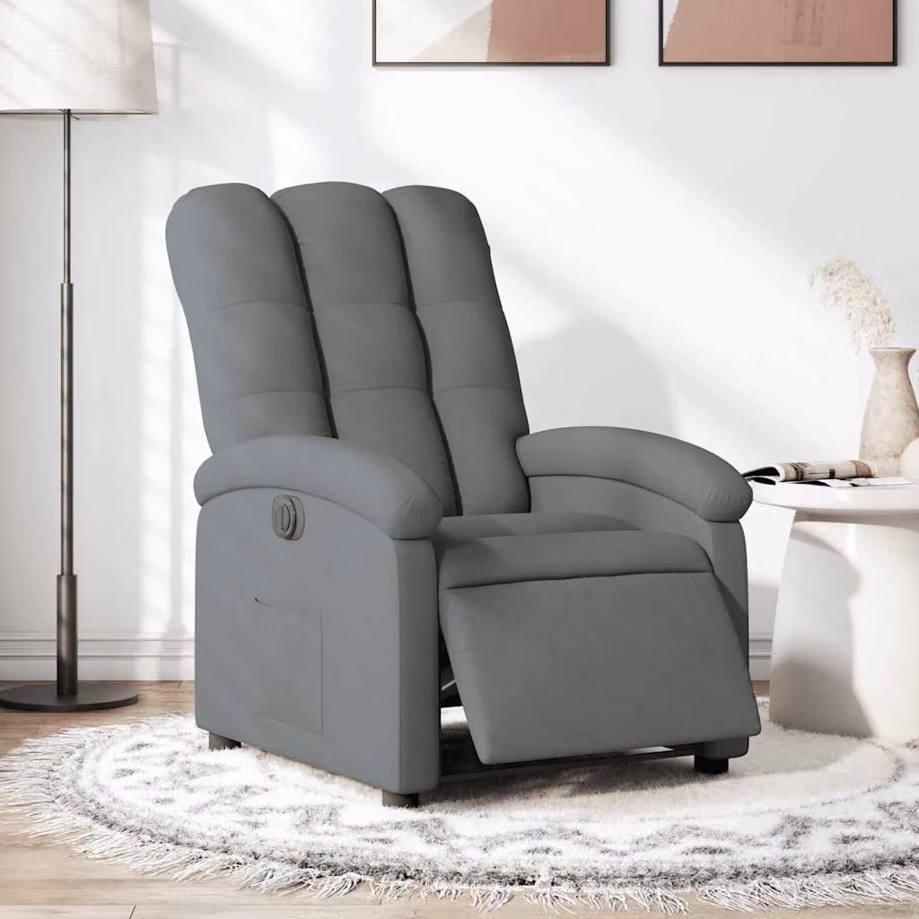 Poltrona Elettrica Reclinabile vidaXL in Tessuto Grigio con Braccioli e Funzione Auto-Return – 1