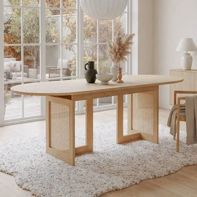 Tavolo da pranzo allungabile ¨C Minimal ¨C Effetto quercia gambe rattan 120/160x80cm per 6-8 persone