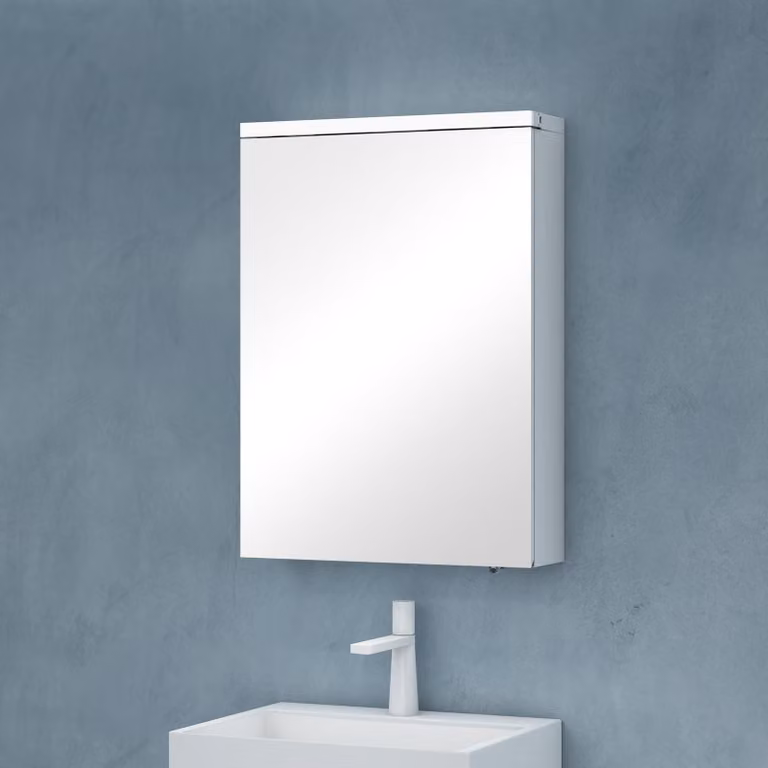 doporro Armadietto a Specchio 50x70cm, Specchio da Parete con 1 Ante in Legno Bianco opaco Spiegelschrank 03