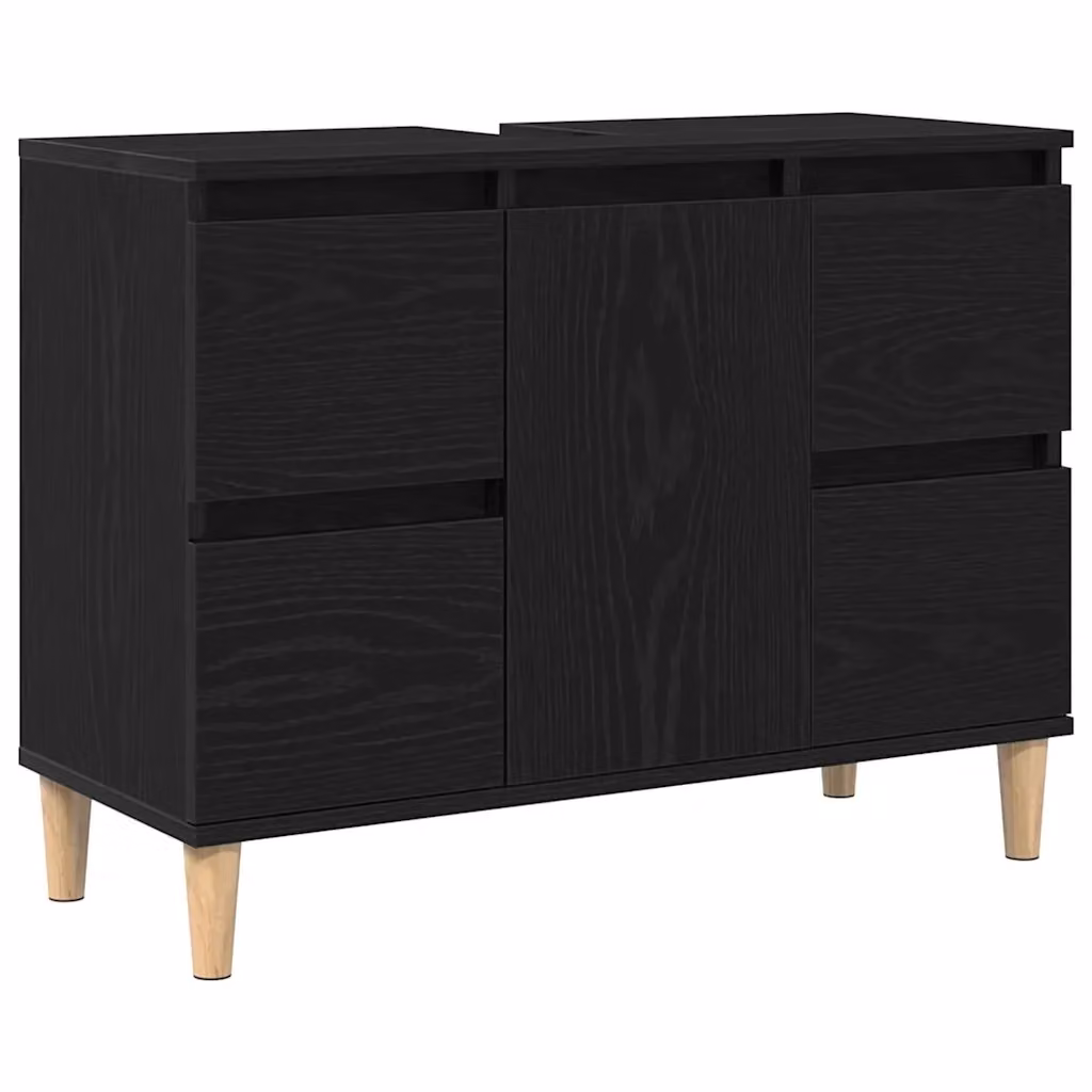 Armadio da bagno moderno vidaXL in legno rovere nero con ante a battente e ripiani interni, sospeso, L: 80 cm, P: 33 cm, H: 60 cm – 2
