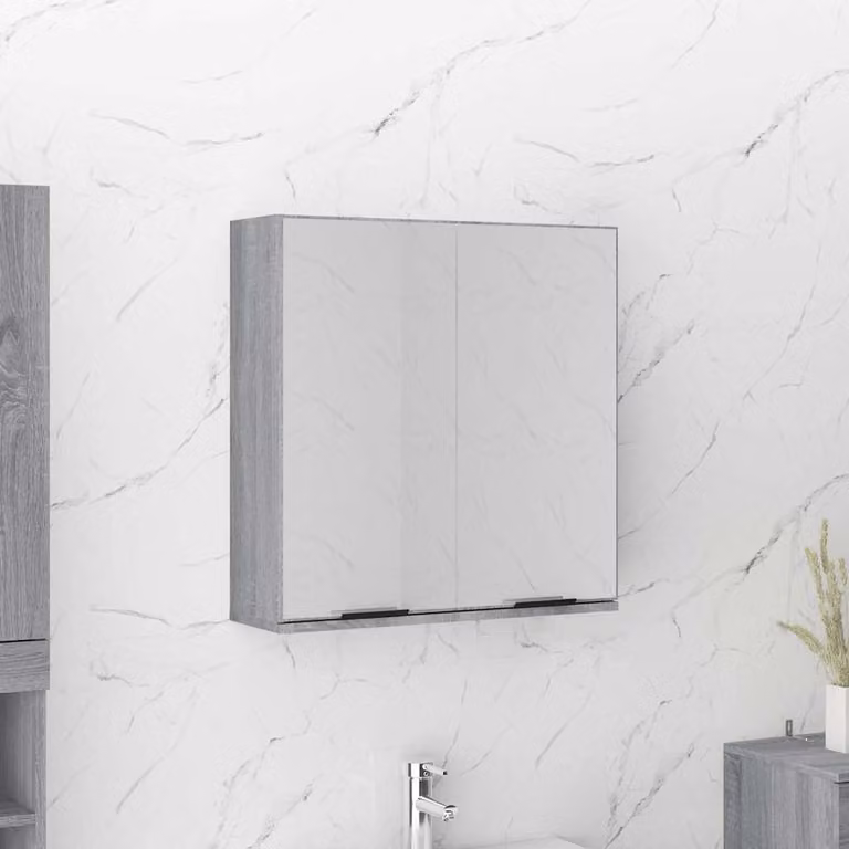 Armadietto a specchio da bagno vidaXL moderno in legno MDF grigio L: 64 cm, P: 20 cm, H: 67 cm