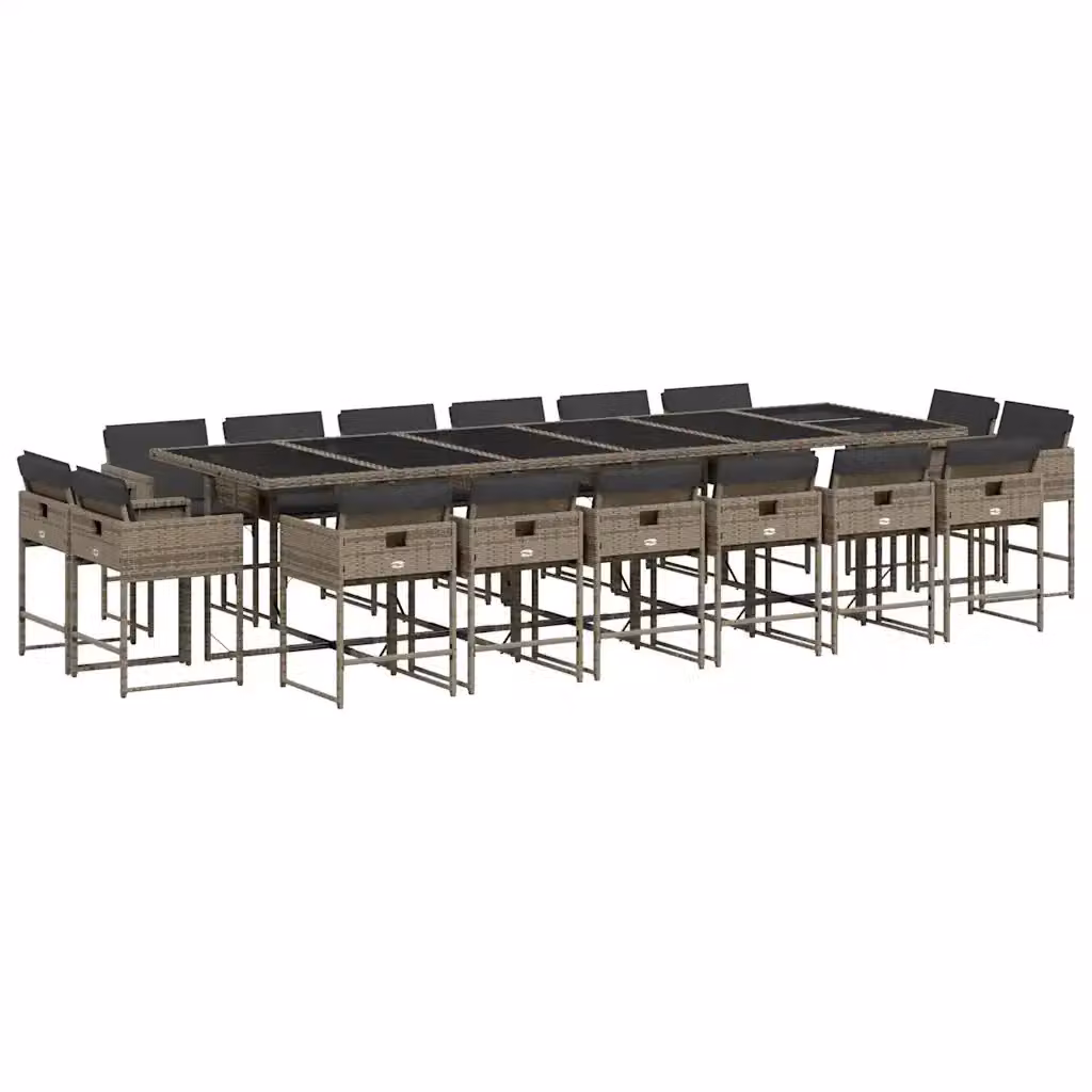 Set da pranzo da giardino vidaXL in polyrattan con cuscini grigi e piano in vetro, 17 pezzi – 2