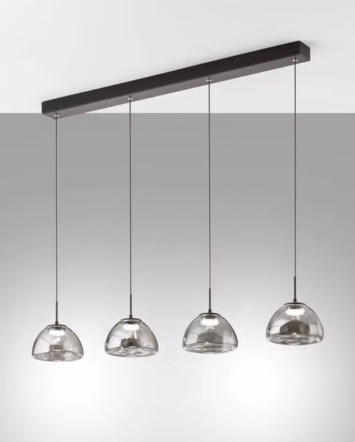Lampada a Sospensione Lucille Fumé 28W LED CCT 2700K-4000K, Struttura Metallo e Vetro Borosilicato, Dimmerabile a step - 87x6x200cm