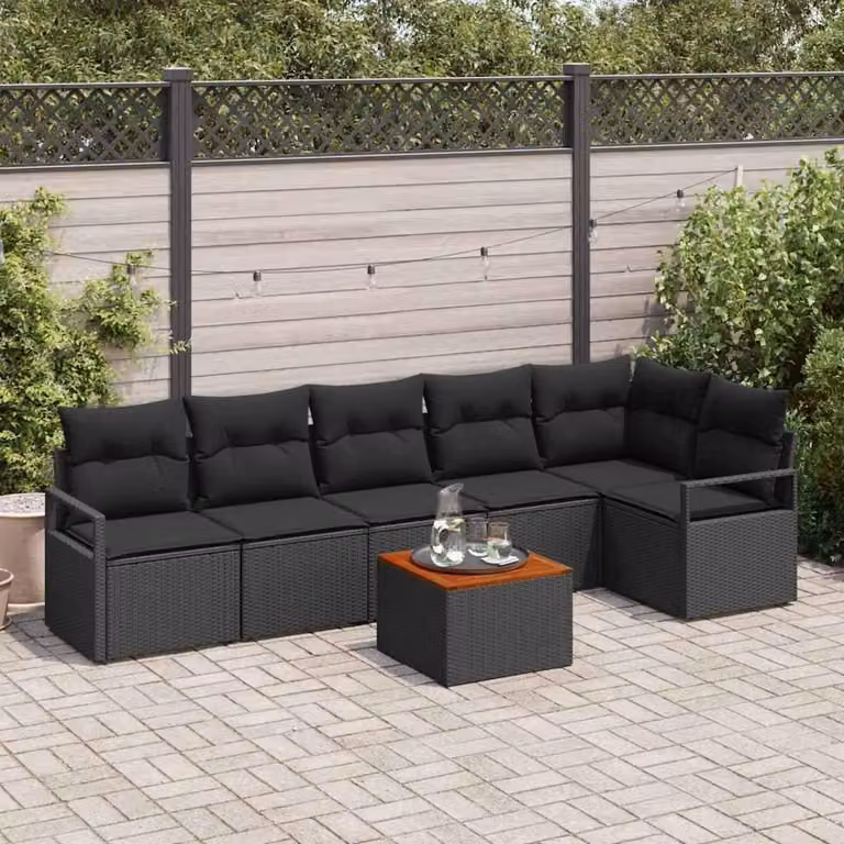 Maison Exclusive - Set Divano da Giardino con cuscino 7 pcs Nero Poly Rattan