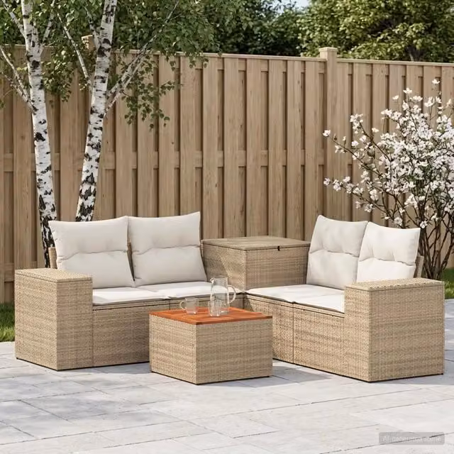 Set di divani 6 pz Beige e Bianco Crema 55 x 55 x 37 cm 3447578