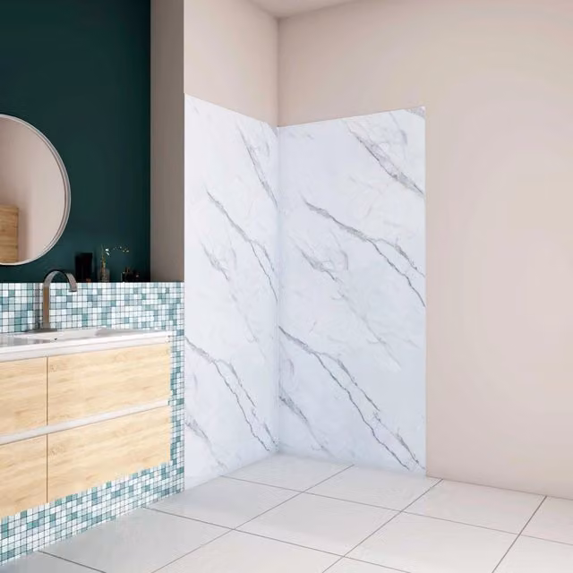 Pannello Doccia ad Angolo Aica Italy in Alluminio con Profili Bianco Alba, H 210 cm x 100 x 100 cm