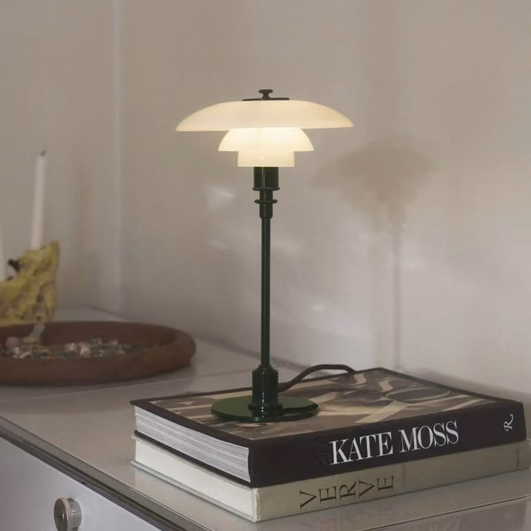 Louis Poulsen Lampada da tavolo PH 2/1, Verde, Soggiorno / Sala da pranzo, Ottone, Design, Lampada da tavolo