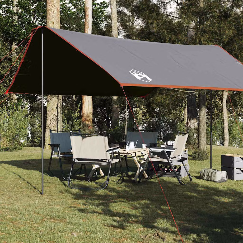 vidaXL Telone da Campeggio Impermeabile in Poliestere Grigio e Arancione L: 430 cm, P: 380 cm, H: 210 cm