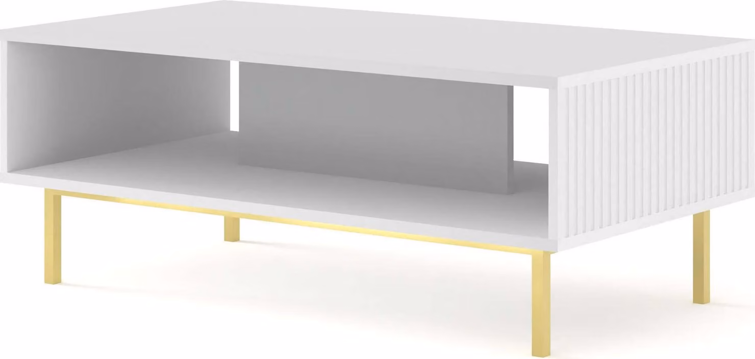 FURNLUX Tavolino Ravenna B Bianco e Oro 90cm / Colore principale: Bianco / Dimensioni: 90 x 45 x 60 cm