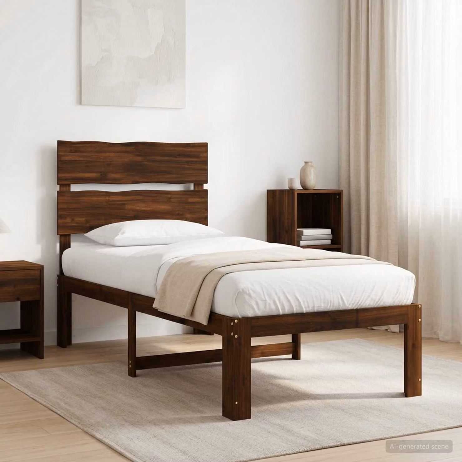 Letto Singolo con Testiera ROSTOCK vidaXL in Legno di Acacia Marrone Scuro L/P/H: 190 x 90 x 94 cm