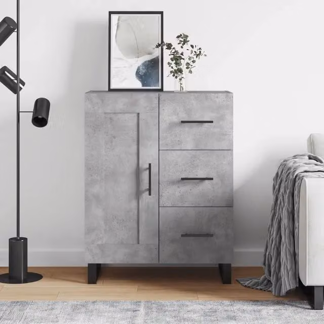 Credenza moderna vidaXL in legno e metallo grigio, sospesa a parete, L: 69,5 cm, P: 34 cm, H: 90 cm – 1