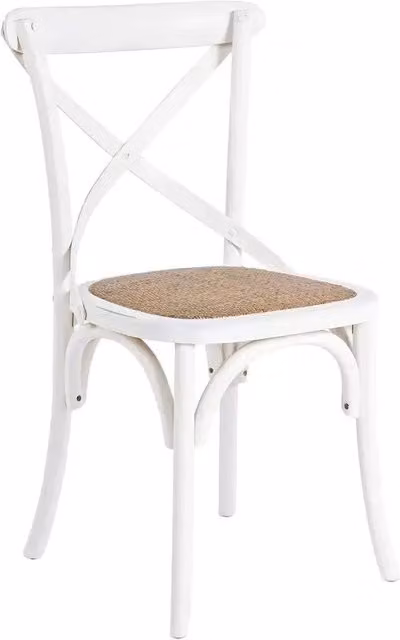 Set 6 sedie cross bistrot shabby vintage bianco olmo seduta rivestita rattan naturale modello