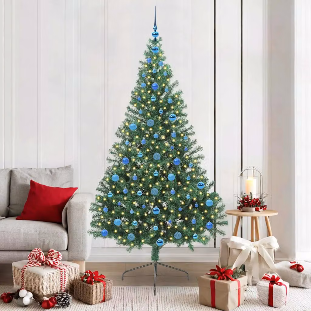 Albero di Natale artificiale moderno vidaXL con luci LED bianco caldo Verde 210 cm