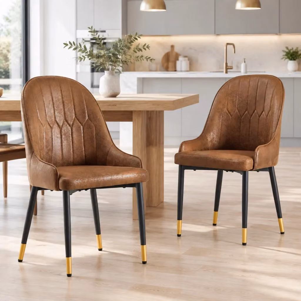 Set di 2 sedie da pranzo MIVRAY moderne in tessuto tecnico marrone con schienale a motivo astratto e gambe in metallo nero opaco – 2
