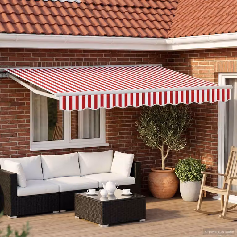 vidaXL Cornice per Tenda Manuale con LED Rosso e Bianco in Alluminio e Poliestere, L: 300 cm, H: 250 cm