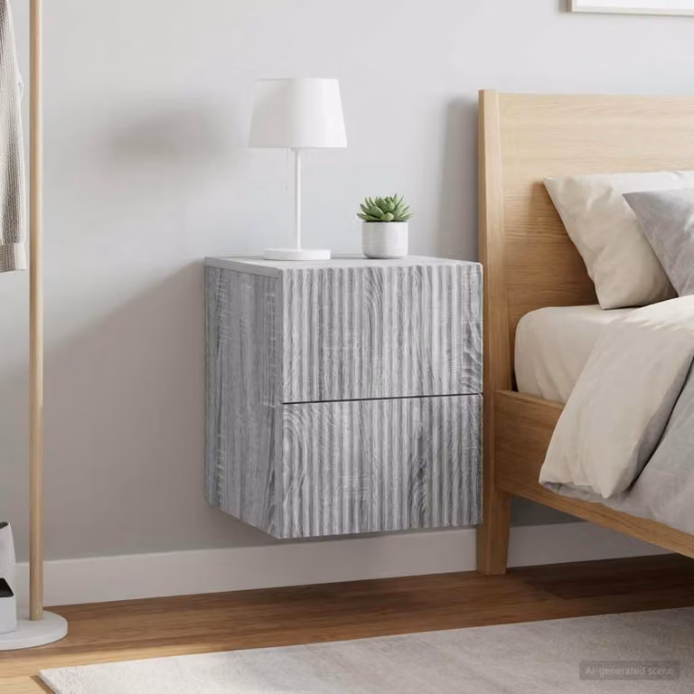 Set di 2 comodini sospesi vidaXL in stile moderno Grigio Sonoma L 33 cm, P 34,5 cm, H 40 cm