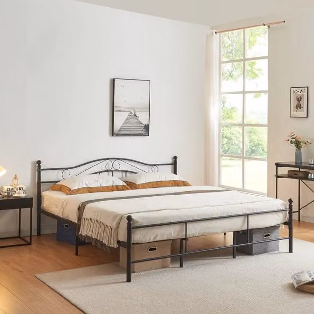 Letto Doppio Florenz en.casa in Metallo Nero con Testiera Alta Decorativa L/P: 180 x 200 cm