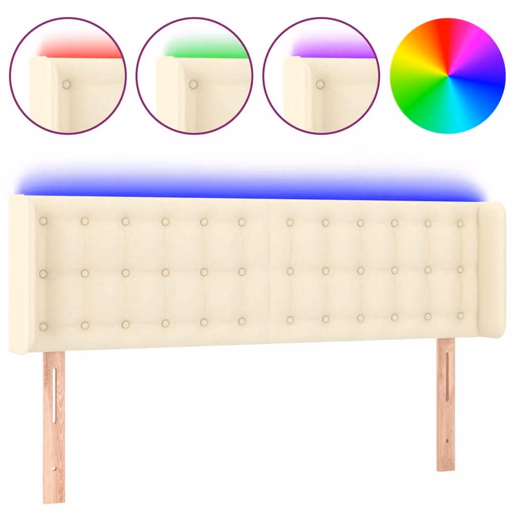 Testiera a LED Crema 147x16x78/88 cm in Pelle finta