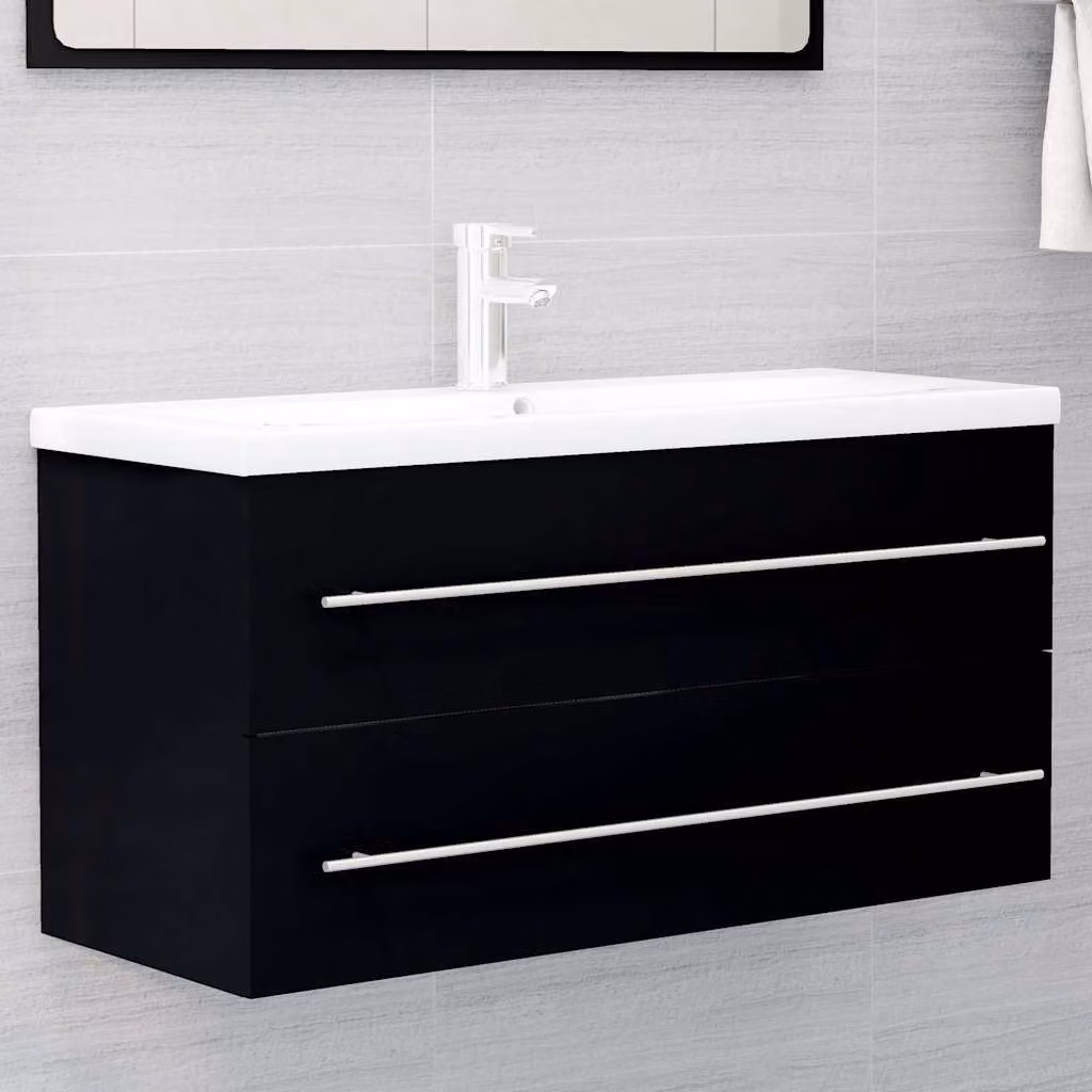 Lavabo Mobile Moderno vidaXL Nero Opaco con Cassetti e Ante in Legno MDF L: 100 cm, P: 38,5 cm, H: 48 cm