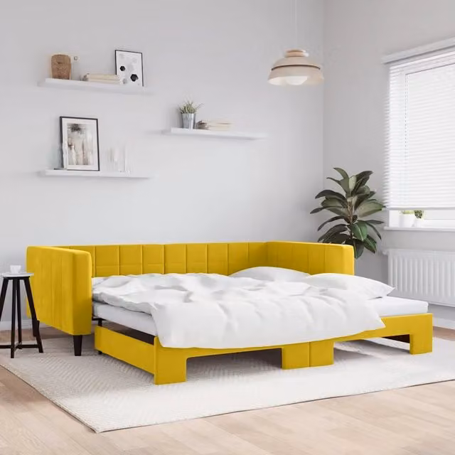 Divano Letto Moderno con Letto Estraibile vidaXL in Velluto Giallo L/P/H: 223 x 100 x 68 cm – 1