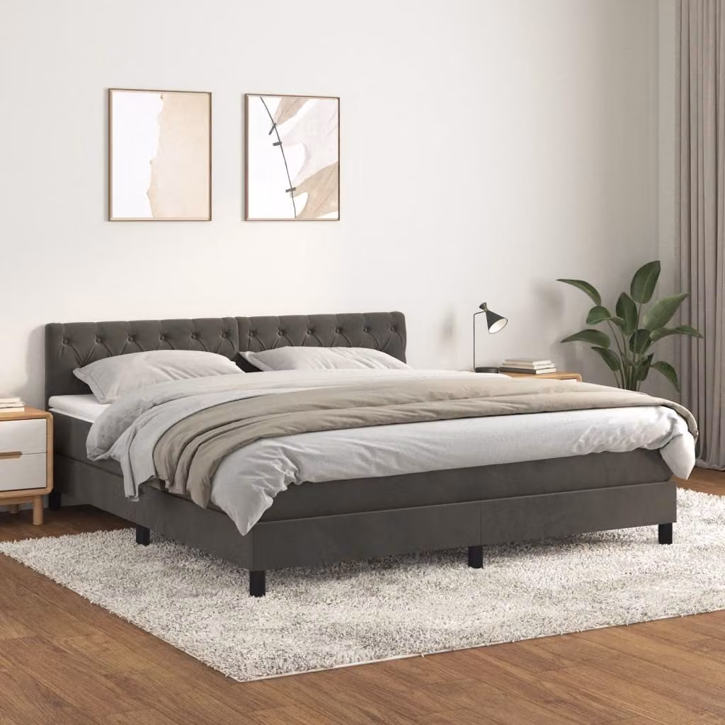 Maison Exclusive - Giroletto a Molle con Materasso Grigio Scuro 160x200 cm Velluto