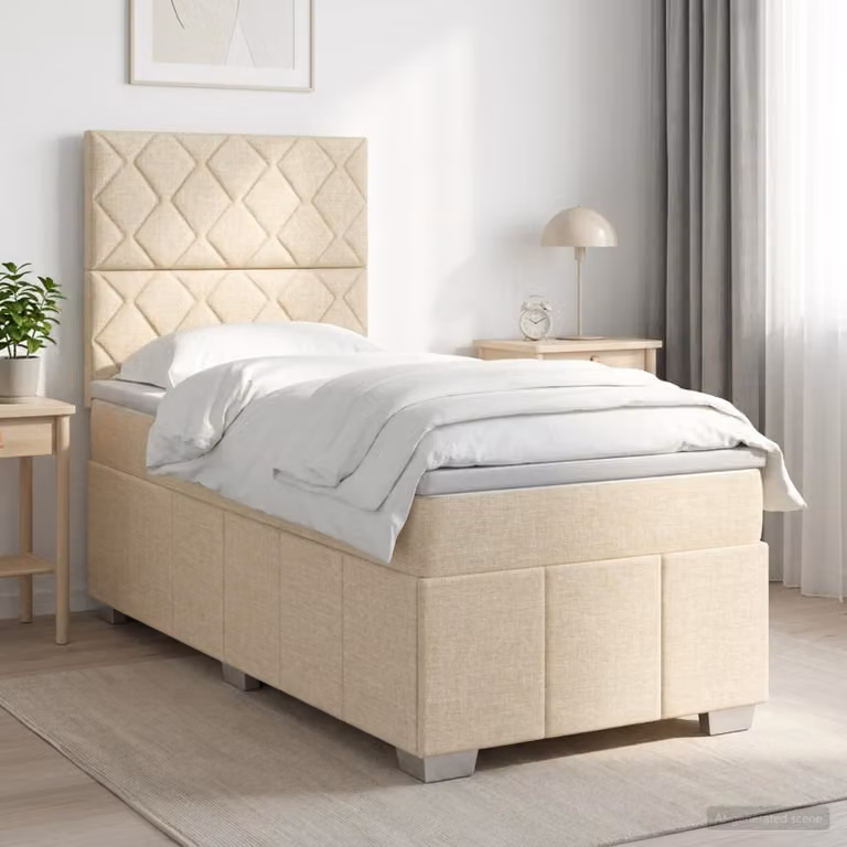 Letto box spring con materasso vidaXL in tessuto beige e bianco, con molle a tasche individuali, L/P/H: 100 x 200 x 76,5 cm