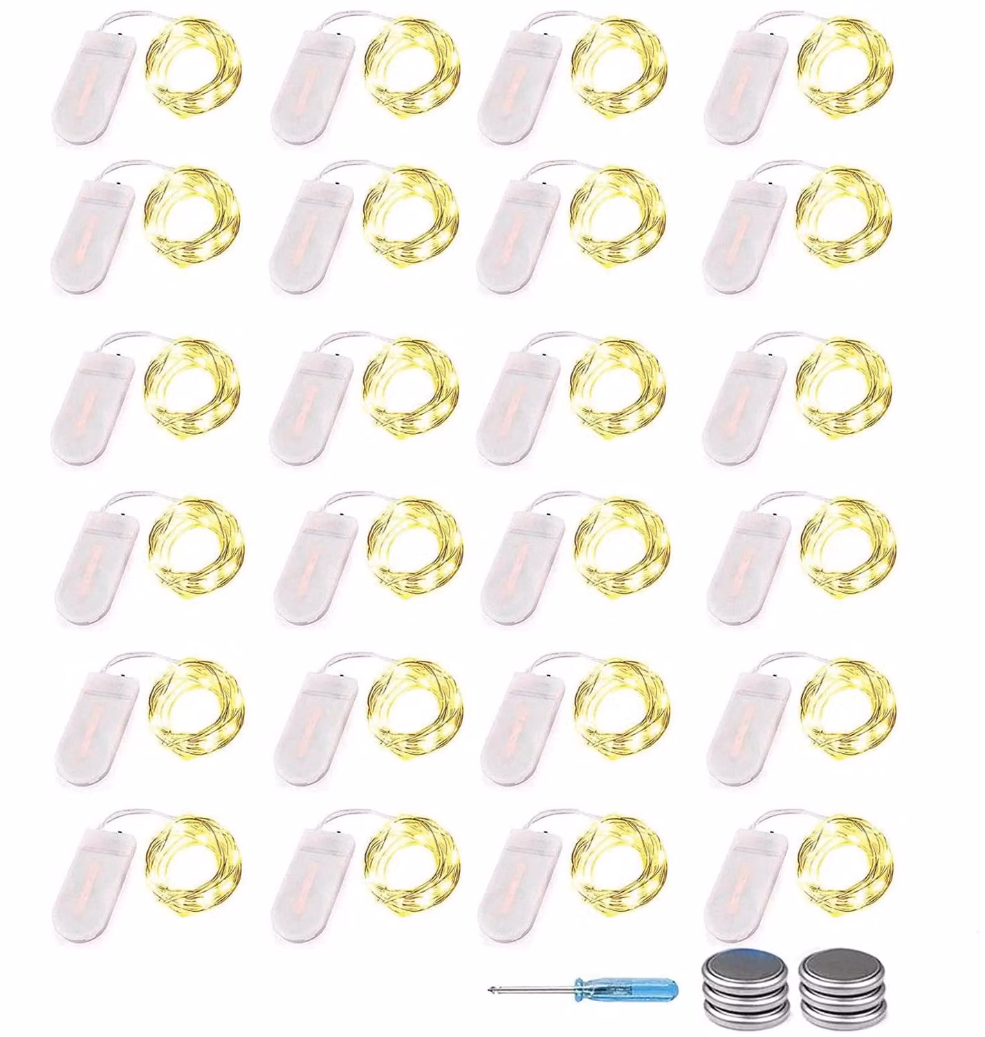 Catena luminosa con 30 LED, lunghezza 3 metri, luce bianco caldo, confezione da 24 pezzi, alimentazione a batteria