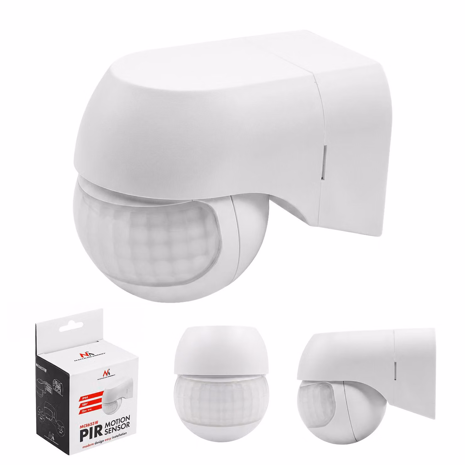 Sensore di movimento Maclean PIR, 12–24 V, infrarossi, grado di protezione IP44, colore bianco, portata 12 m, massimo carico 60/120 W, modello MCE623 W