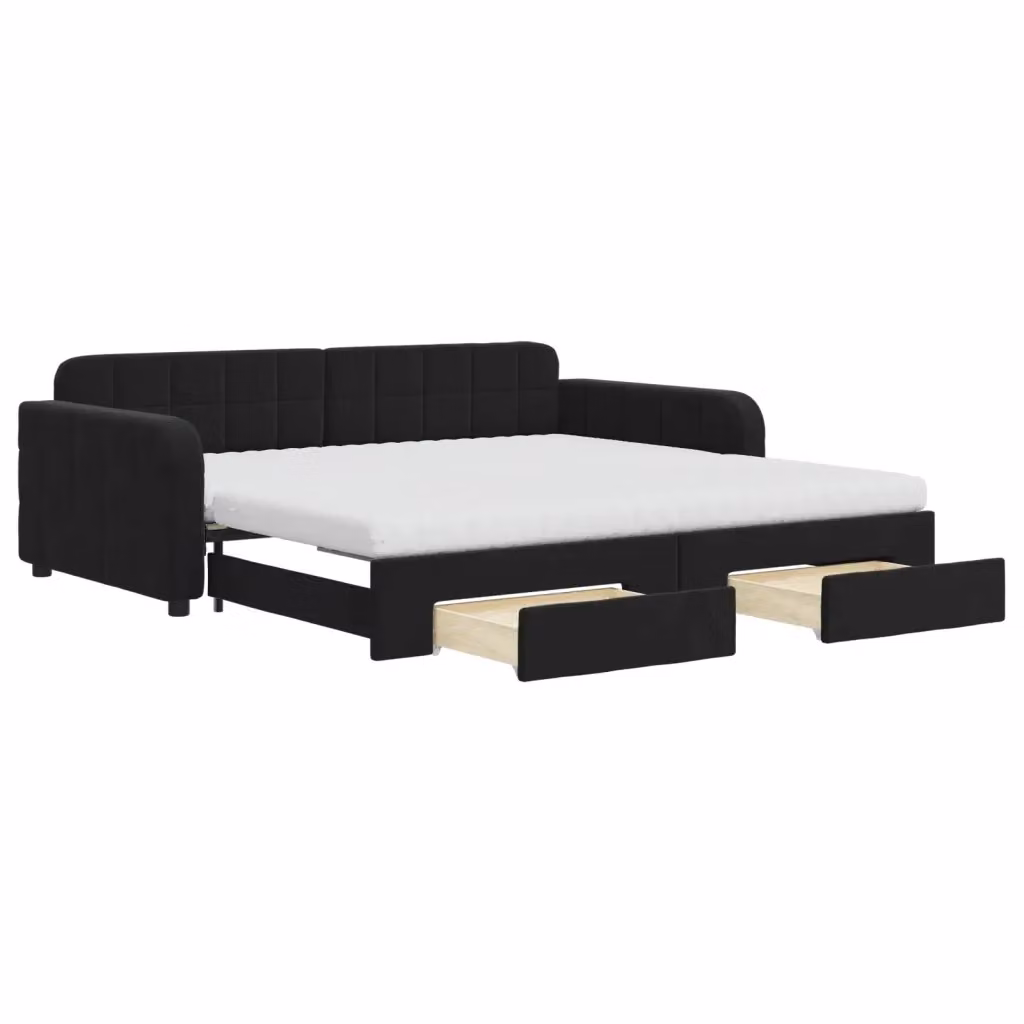 Divano Letto Estraibile vidaXL in Velluto Nero con Cassetti L/P/H: 223 x 100 x 71 cm – 2