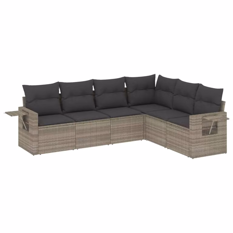 Set Divano da Giardino 6pz con Cuscini Grigio Chiaro Polyrattan