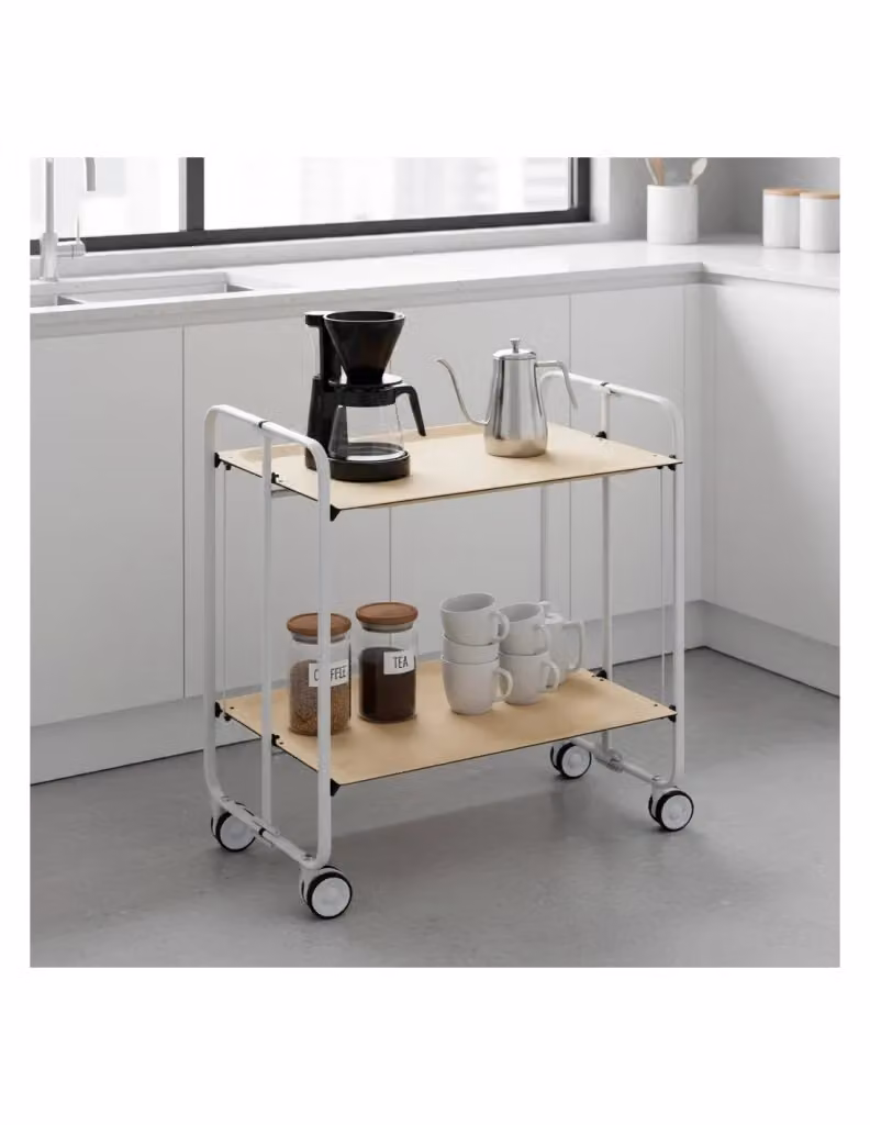 Carrello da cucina pieghevole DON HIERRO moderno con 2 ripiani in MDF e metallo, grigio e bianco, L/P/H: 72 x 43 x 66 cm