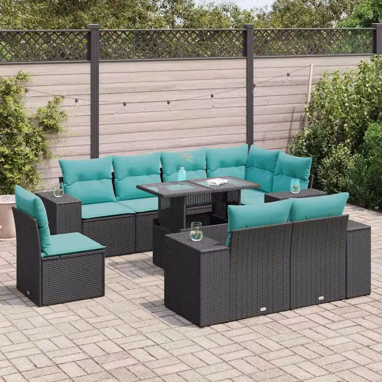 Maison Exclusive - Set da giardino 9 pezzi con cuscini in polyrattan nero