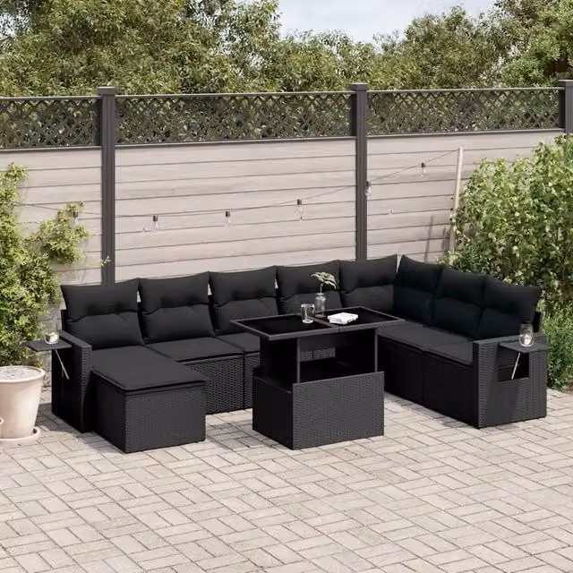 Set Divani da Giardino con Cuscini 8 pz Nero in Polyrattan 3268065